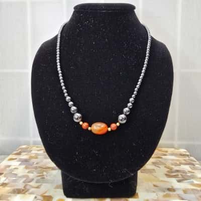 Red Agate & Hematite Vintage Necklace