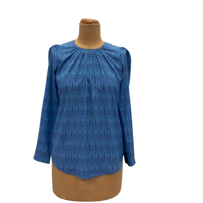  Tahlo Printed Silk Top Womens  Size S Blue 
