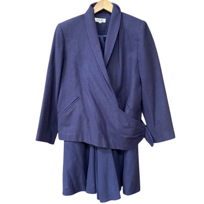 Vintage Vivid Womens Size 9 Navy Blue Wool Jacket & Culottes Set