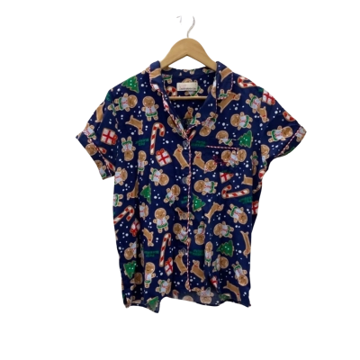 Peter Alexander Womens  Size L Pyjamas Navy Blue / Xmas Gingerbread Man Pattern 