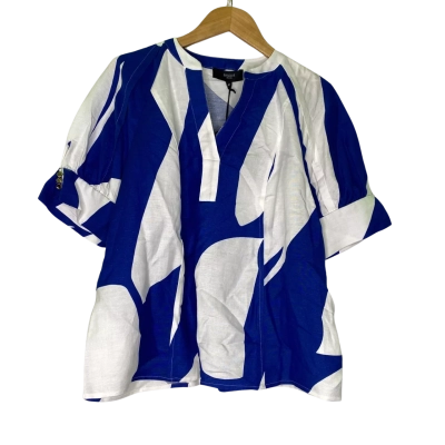 Basque Womens  Size 12 Short Sleeve Top Blue / Pattern / White 
