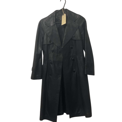  Womens Mashad Leather Size 12 Black Leather Trench Jacket   
