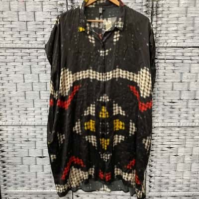 ELK Womens  Size S/M Button Up Silk Top Black  / Multicoloured / Pattern 