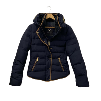 Zara Womens  Size M Hooded Jacket Navy Blue 