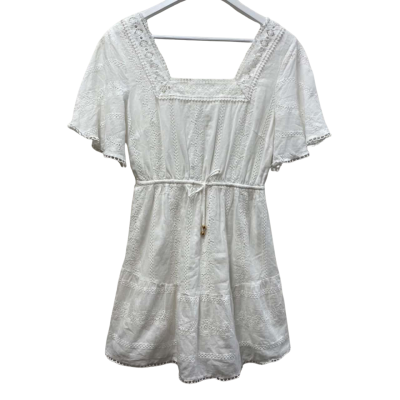 Indikah Womens Size 12 Short Sleeve Dress White - 100% Cotton