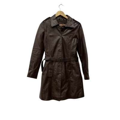 Vintage Princess Promise Real Leather Womens  Size 10 / 12  Leather Trench Coat Brown 