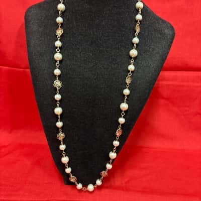  Women's Gold Tone Long Necklace featuring Faux Pearls