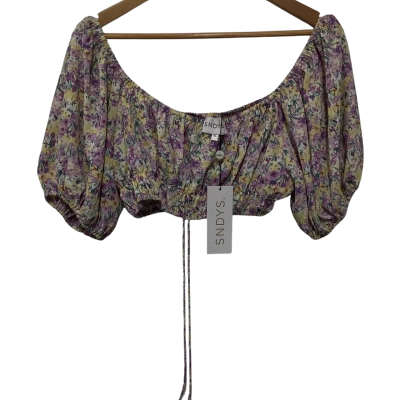 SNDYS Womens  Size XL Cropped Top Floral / Green / Purple / Yellow 