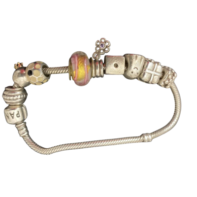 Pandora Womens Stirling silver Bracelet with non-Pandora Stirling charms. 20cm