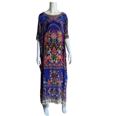 Czarina Cobalt Blue Floral Kaftan One Size
