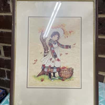 Vintage Miss Petticoat Framed Picture & 2 Sarah Kay Cushions