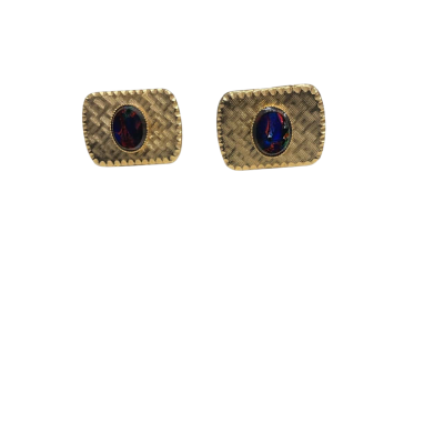 VINTAGE -  Gold Plated Cufflinks with Multi Coloured Stone