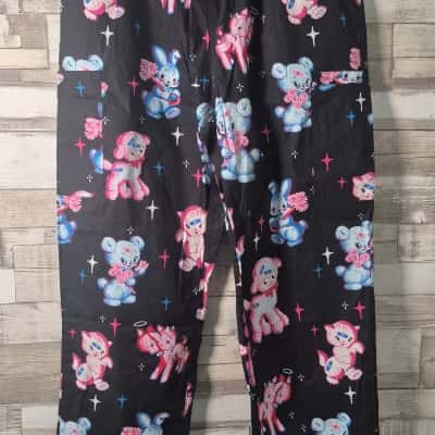  Womens  Scrubs with love Size L Black with print pants