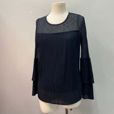 Witchery Womens  Size XXS Long Sleeve Pleated Top Dark Ink Blue 