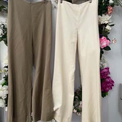 Carla Zampatti Size 8, two pairs wool trousers, Brown / Cream 