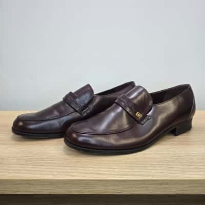 Gasun Men’s Leather Loafers – Burgundy Penny Style with Braided Detail - AU 8
