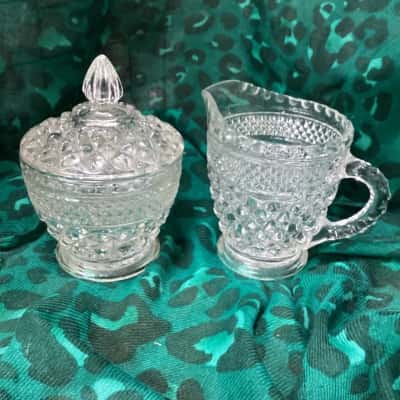 Vintage Anchor Hocking Wexford Sugar Bowl and Creamer