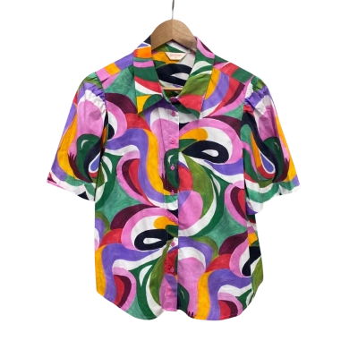 Gorman Womens  Size 12 Short Sleeve Shirt Green / Multicoloured / Pink  