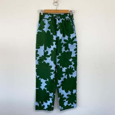 Gorman Green Blue Floral Nurses Scrubs Pants Size XXS