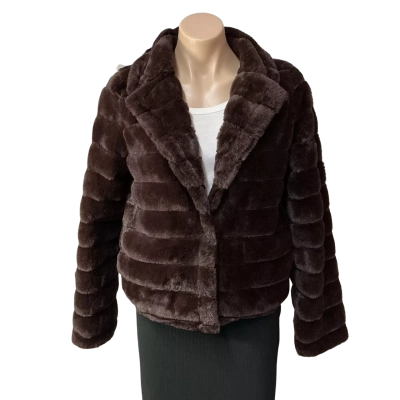 Caroline Morgan Womens Size 8 Dark Brown Faux Fur Cropped Jacket 