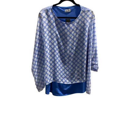 BNWT L'officiel New Zealand Size M 3/4 Sleeve Top Blue / Polka Dot / White 