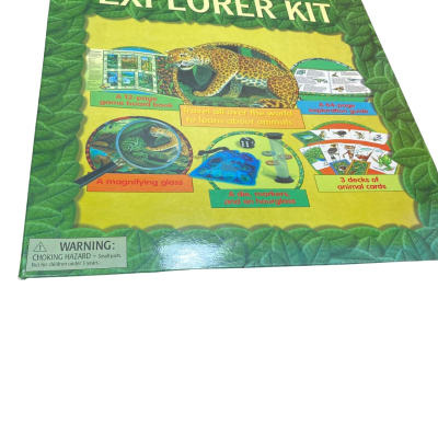 It's an educational game or activity set aimed at teaching children about animals through exploration and hands-on activities. 