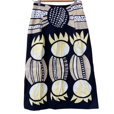 Marimekko Black/Patterned A-Line Midi Skirt Size 36