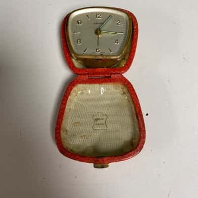 Vintage Blessing Mechanical Pocket Alarm Clock West Germany in Genuine Leather Case - see description 