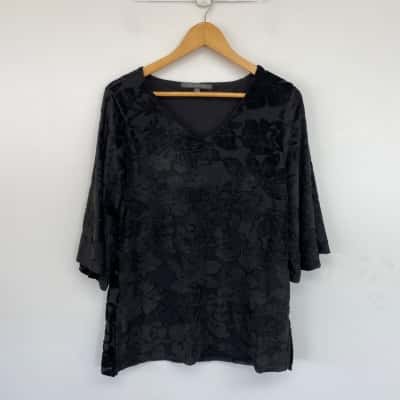 Liz Jordan Black Floral Velvet Long Sleeve Top  Size 10 