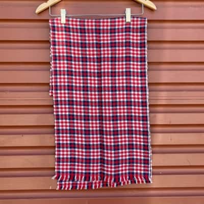   Raffal Womens Navy/Grey/Red Checked Pure Merino Wool Scarf