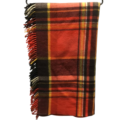 Vintage Onkapinga Orange Checked 100% Pure Wool Blanket