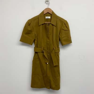 Cue Dark Yellow Short Sleeve Front Zip Mini Dress Size 6 