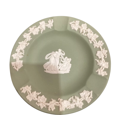 Vintage Wedgwood Sage Green Jasperware Clover Shaped Ashtray 