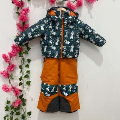 Disney Kids Frozen Olaf Snow Suit Jacket & Pants Set Size 2 Green / Orange 