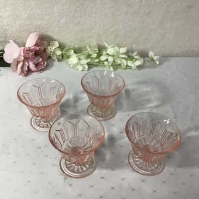 Set of 4 Pink Glass Footed Dessert Dishes