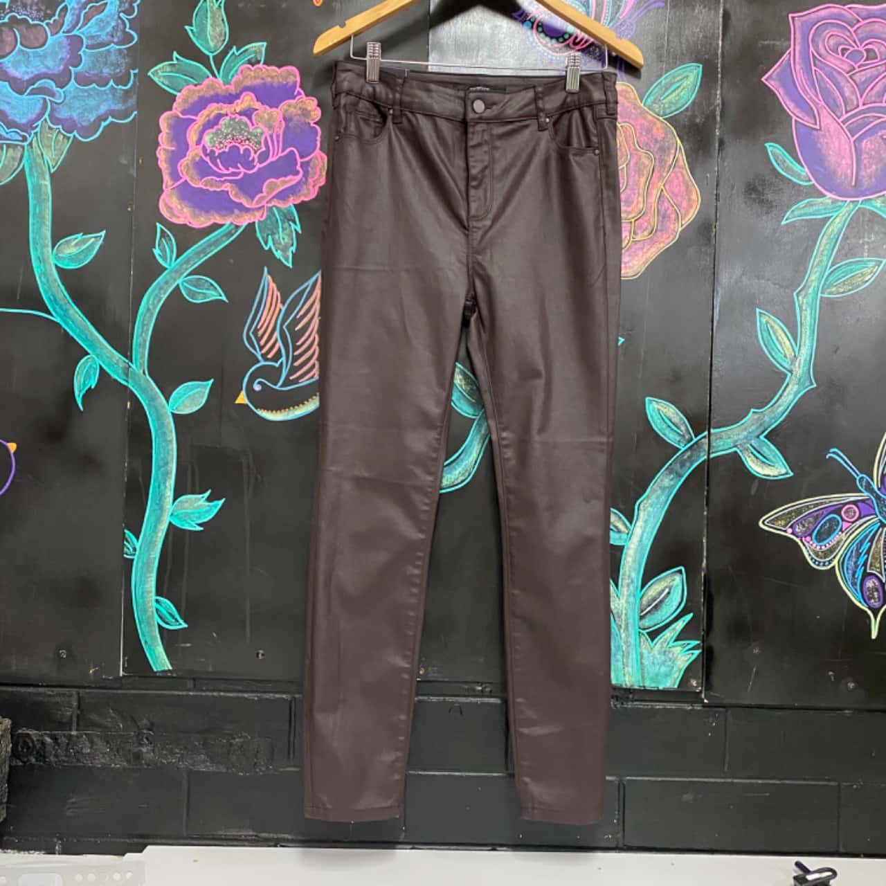 Portmans Womens Miami Coated Faux Leather Pants Size 12 Brown