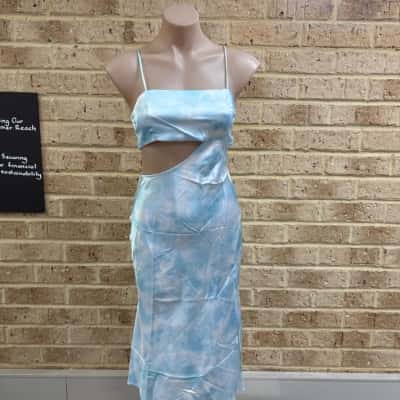 White Fox Womens blue tie dye take a moment midi dress Size S 