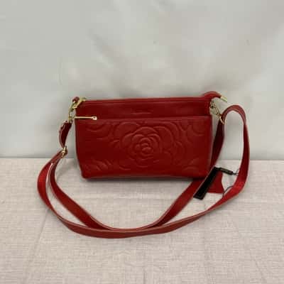 Women's Elegant Beverly Hills Genuine cowhide Leather Red Crossbody Bag