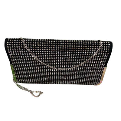 Forever New Womens  Velvet & Rhinestone Evening Clutch Black  