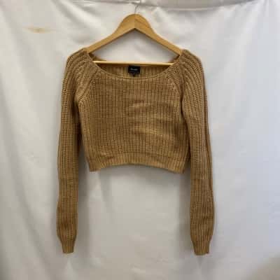 Bardōt Women's Size 8 Wool Blend Cropped Jumper Brown 