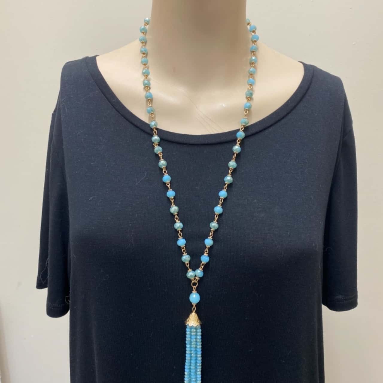 Women’s Costume Jewellery Necklace Blue Beads And Gold Chain(s)