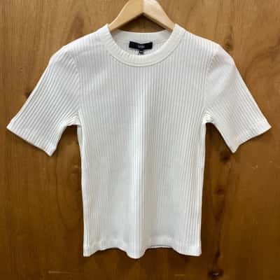 Saba Off-White Half Sleeve Ribbed Top Size XXS