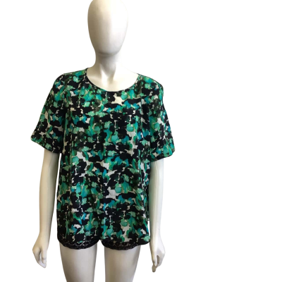 BNWT David Lawrence Women's Size 14 Althea Silk Tee Teal Multi 