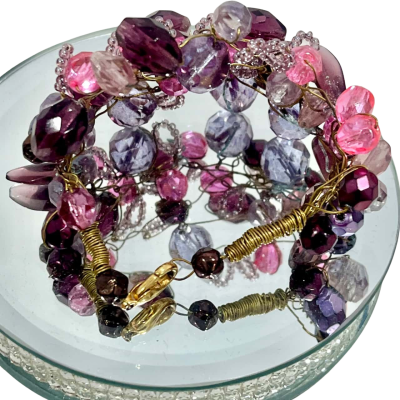 Handcrafted Crystal Beaded Pink/Purple Bracelet