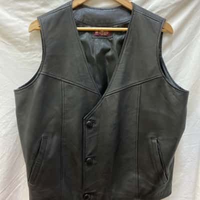  Mens Size L Leather Vest Black  