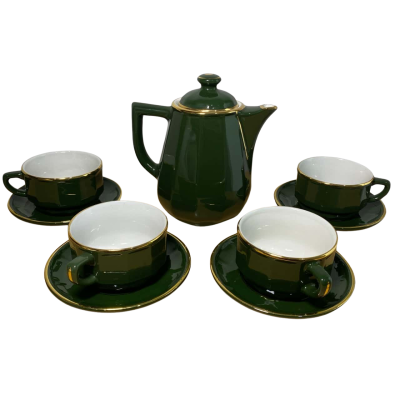Rare MADE IN FRANCE Apilco Limoges Porcelain Vintage Bistro Vert 15 dl Crockery izgst. Cup Saucer and Jug Set