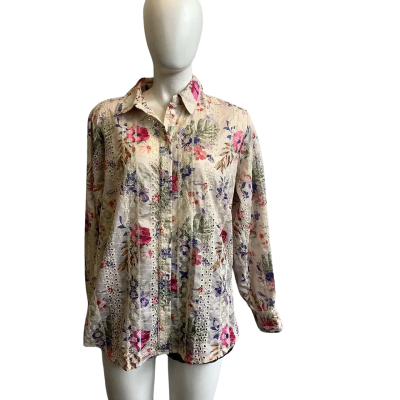 BNWT Talisman Women's Brand Size L Flower Child Shirt Floral Broderie 