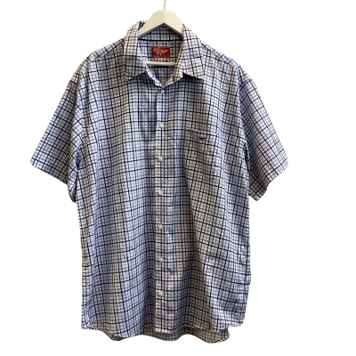 R.M. Williams Size XL-2XL Checked Short Sleeve Shirt Blue / White