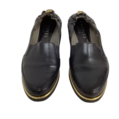  Charles Cooper Italian Made Loafers Black with Gold Trim