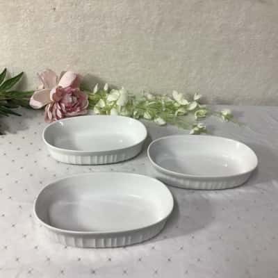 Corning Ware French White 3 x Small Oval 444ml Stoneware Baking Dishes